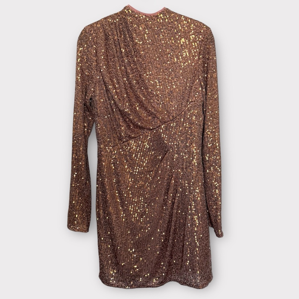 ASOS Bronze Sequin Drape Back Cut Out Mini Dress Womens Size 8